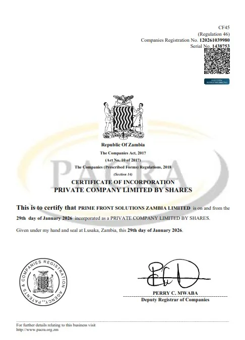 PACRA certificate of incorporation preview