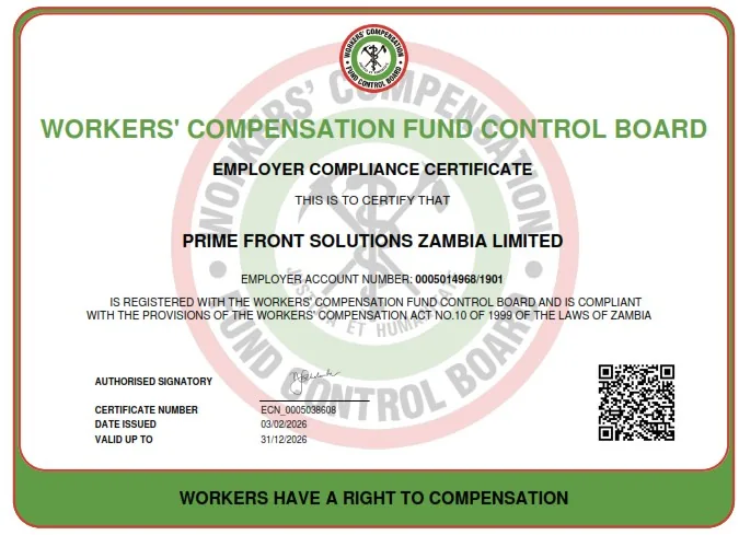 Workers Compensation Fund Control Board certificate preview
