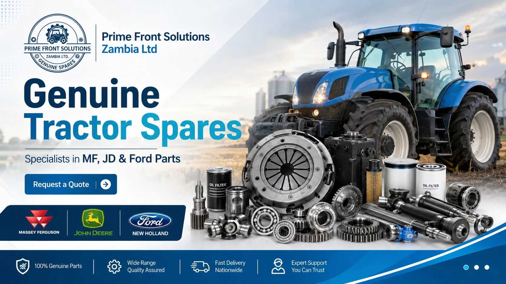 Genuine tractor spares including gears, bearings, filters, shafts and clutch components